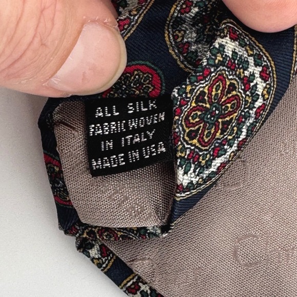 Christian Dior Monsieur Silk Tie Navy Blue Red Medallion Floral Italian Fabric - Picture 4 of 5